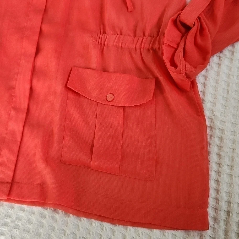 Chicos Sheer Shacket Traveling Coral orange size 2 Large 8/10 Lagenlook Fall - Picture 2 of 10